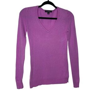 Ann Taylor 100% Cashmere Purple Knit V NECK Long Sleeve Sweater Size XS